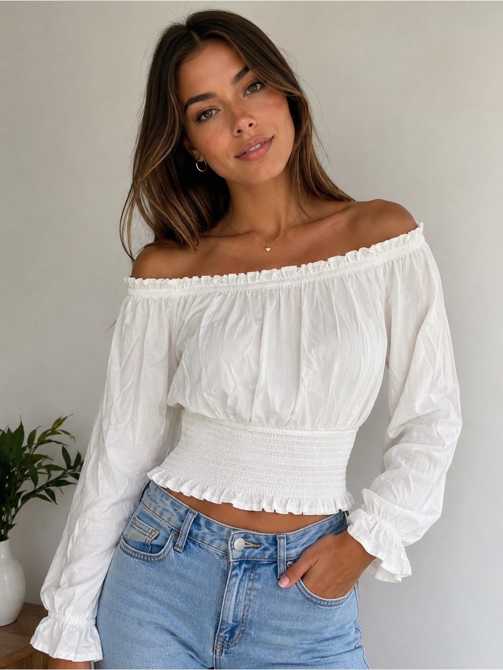 Guess White Off-Shoulder Blouse NWT Size M